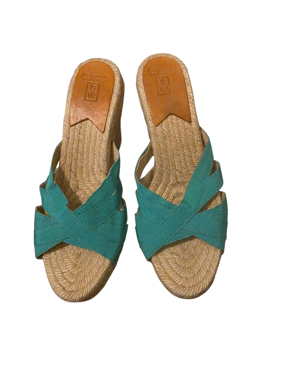 Stubbs & Wootton Woven Cross-Strap Wedge Espradille Sandals in Teal - 38